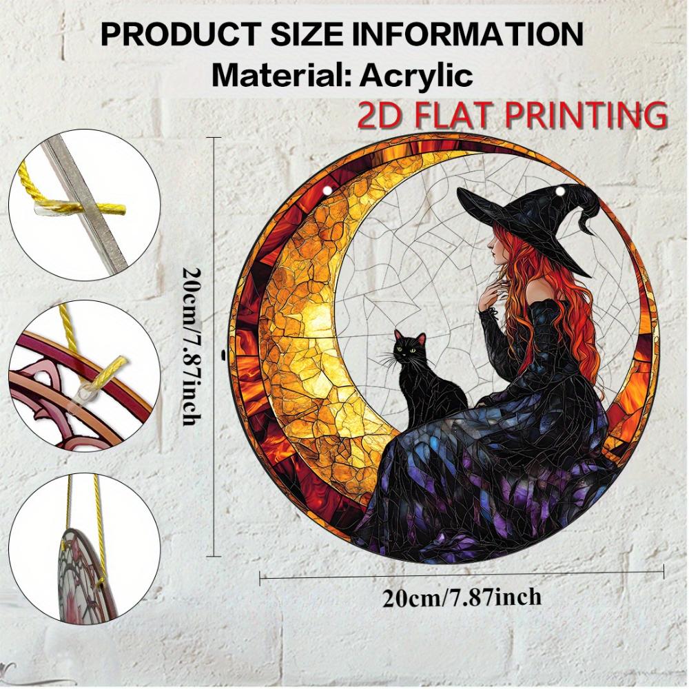 

Плоская 2D подвеска ловец ведьма и черный кот, украшение на тему Хэллоуина, для гостиной, спальни, веранды для помещений/улицы, подарок для вечеринки на Хэллоуин 20cm