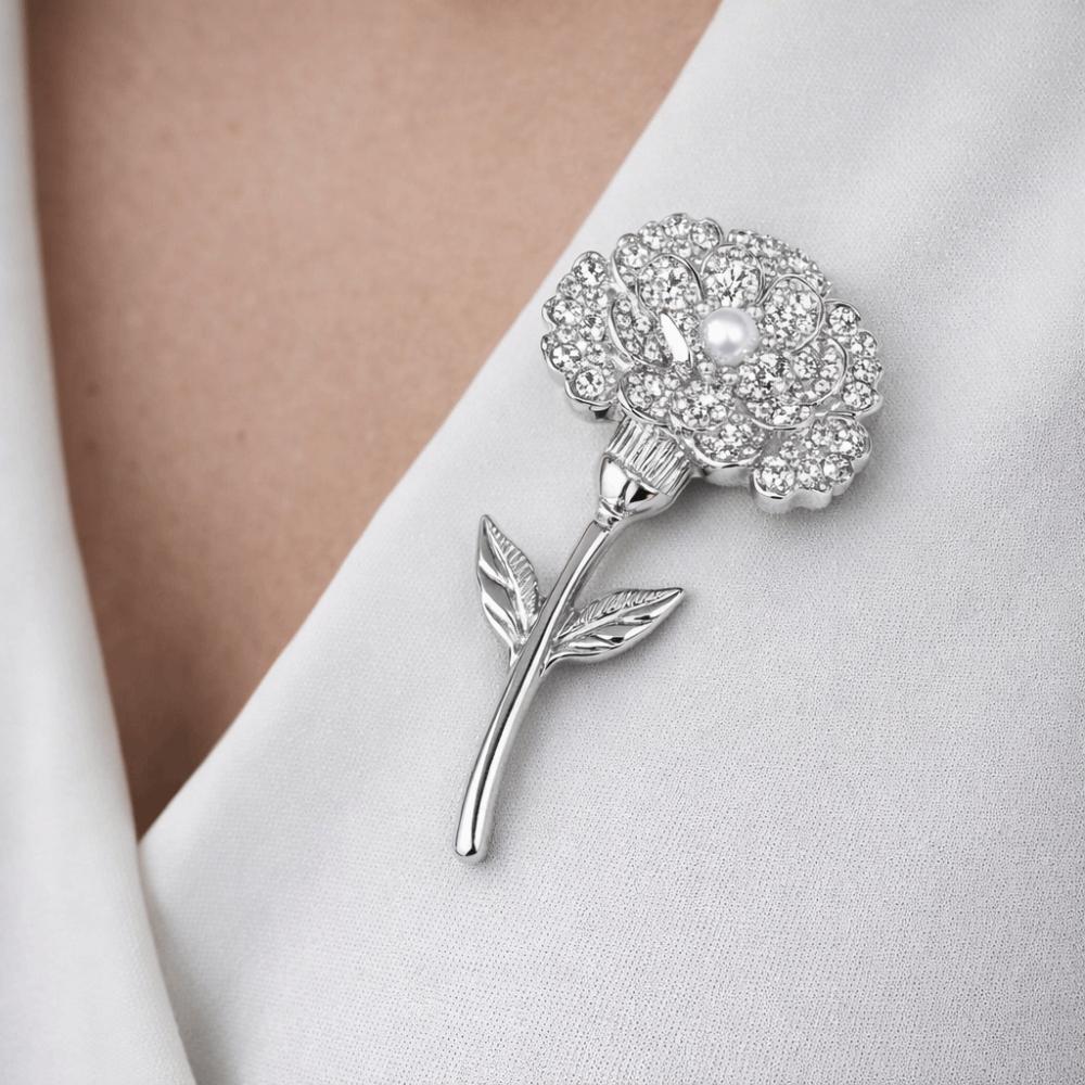 Unique Exquisite Carnation Brooch with Pearls Luxury Floral Corsage Decorative Lapel Pin Women's Accessory