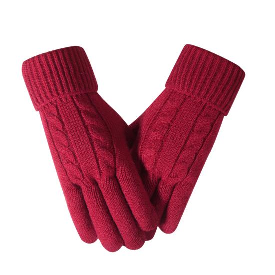 Women Winter Knitted Gloves Thick Fleece Lined Warm Gloves Solid Color Touch Screen Gloves for Driving Golfing Fishing Hiking