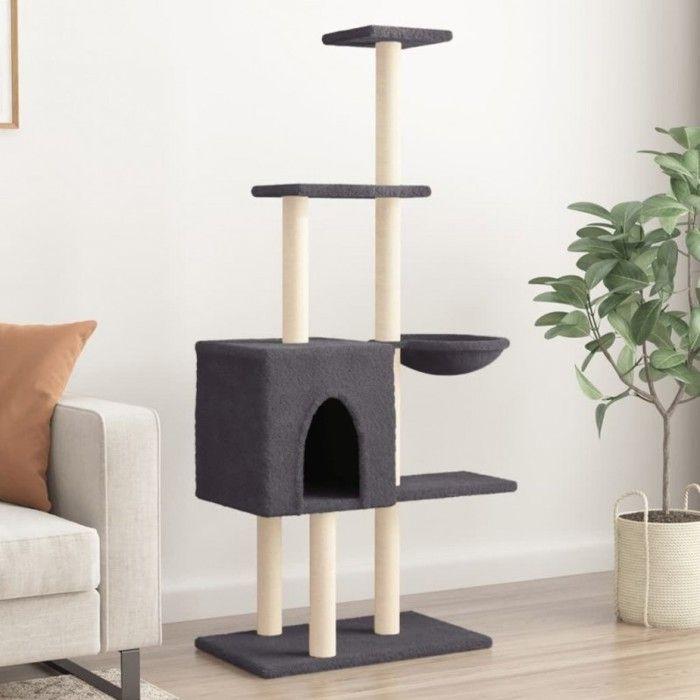 VidaXL Cat Tree with Sisal Scratching Posts Dark Grey 145 Cm 172096
