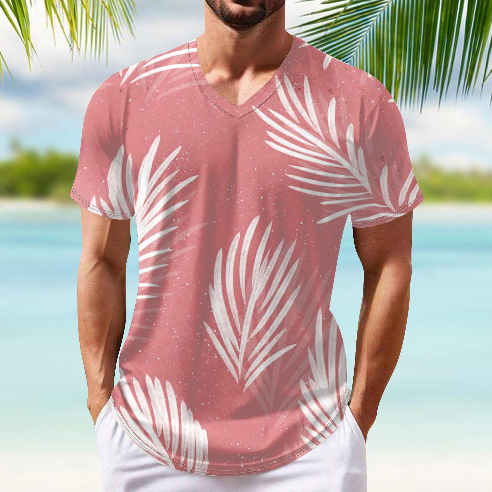 

Летняя новая мужская популярная футболка с v-образным вырезом и короткими рукавами с принтом XXL розовый