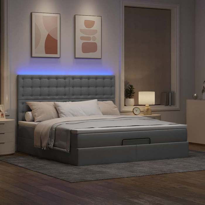 VidaXL Ottoman Bed Frames and Light Grey Mattress 180x200 Cm Fabric, Bed Frame, Upholstered Bed Frame 3314190
