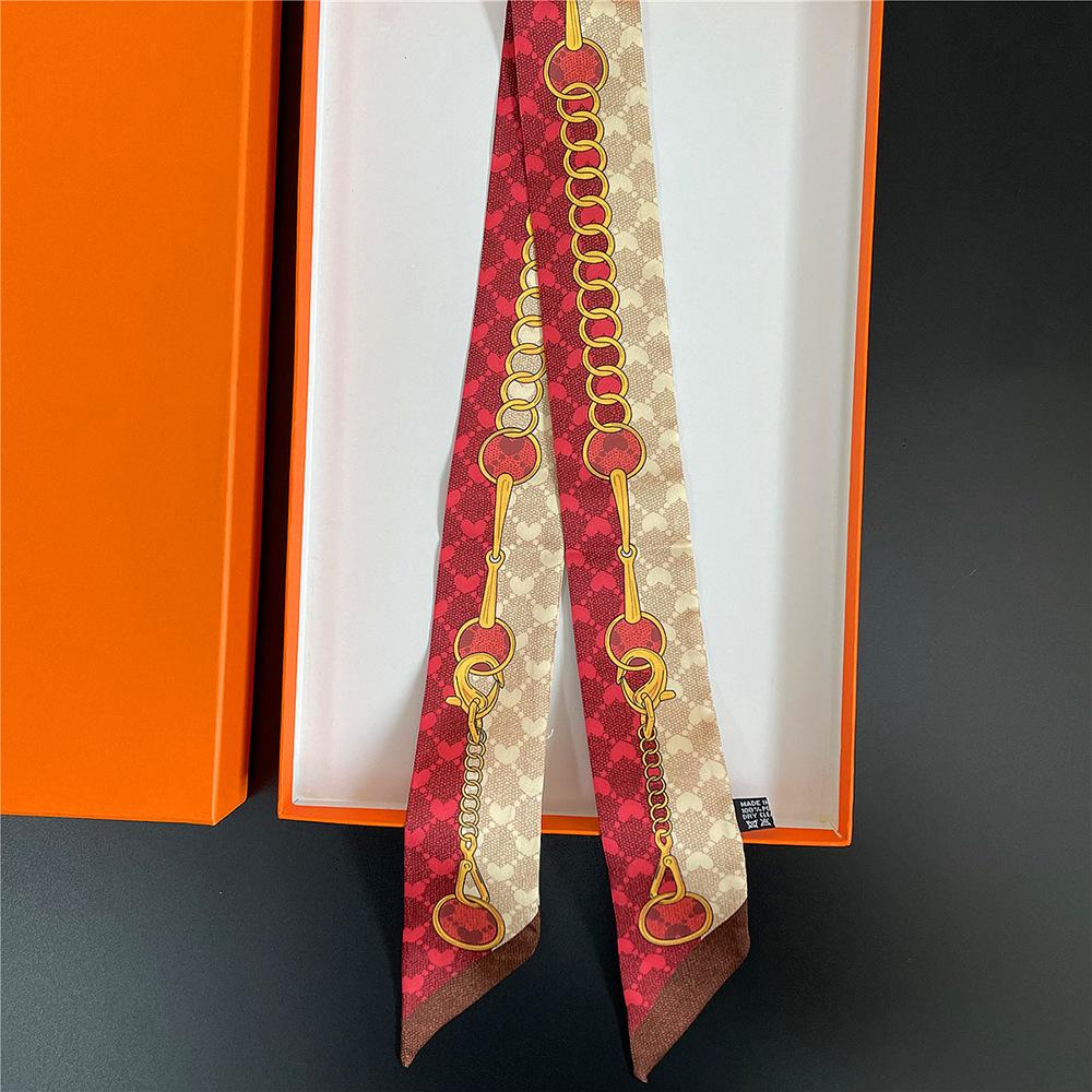90 * 5Cm Retro Chain Twill Silk Women's Decorative Streamer Wrapping Bag Ribbon Silk Scarf Small Scarf Silk Scarf Wholesale