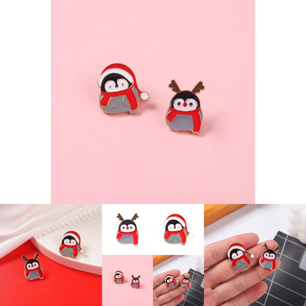 Cute Chubby Christmas Penguin Brooch Adorable Metal Badge For Sweater Accessories
