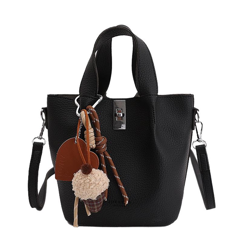 Single Shoulder Bag, Fashionable Handbag, High-end Bucket Bag, Women's Small Clutch Bag, Lychee Pattern Handbag