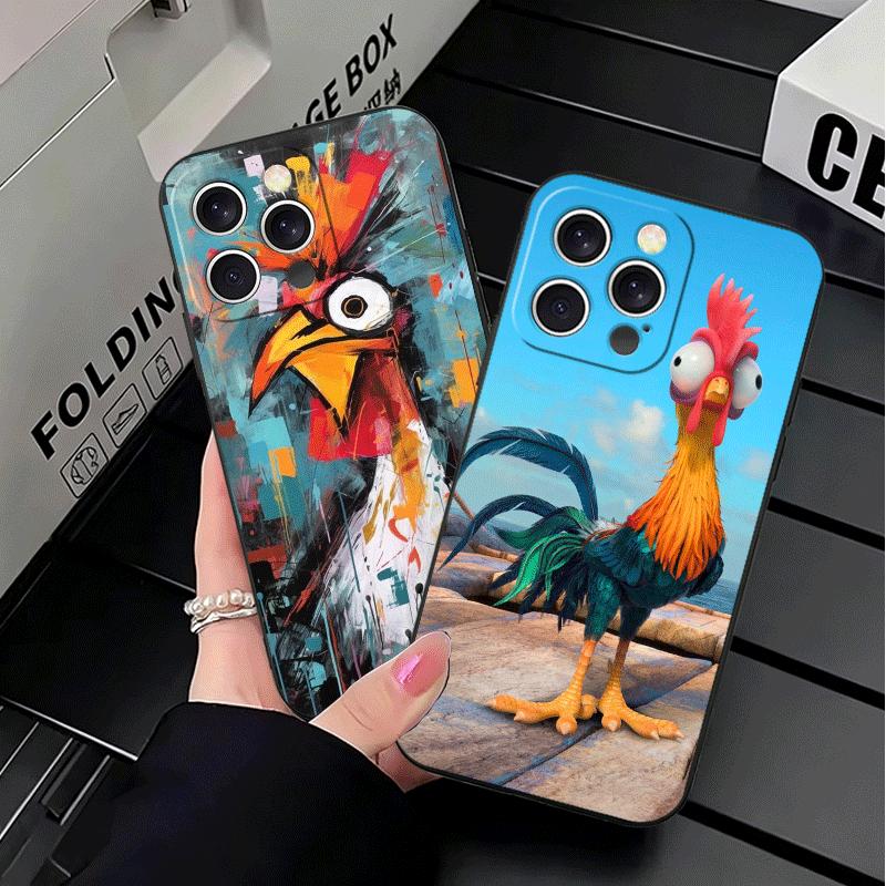 Chicken Hen Rooster Soft Phone Case for iPhone 16 16E 17 Air 15 Pro Max 14 Plus 13 Mini 11 12 7 Black Cover Back Shell