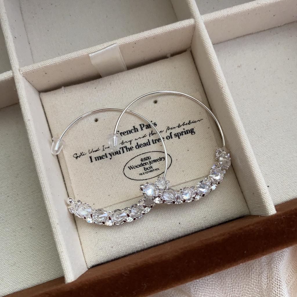Diamond-Set Super Flash Crystal Earrings, Simple Temperament, Light Luxury Fashion, Versatile Ear Buckles, Niche High-End Earrings, Women
