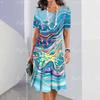 Women Vintage Short Sleeve 3d Print Midi Dress Comfortable Beach Dresses