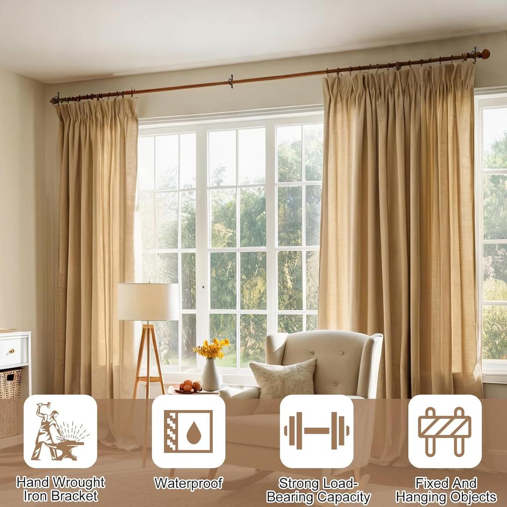 Yookeer 4 Pcs Curtain Rod Brackets Black Hand Forged Metal Curtain Rod Wall Holder Hanger Rustic Closet Support with Screws for 1.5in Diameter Rods