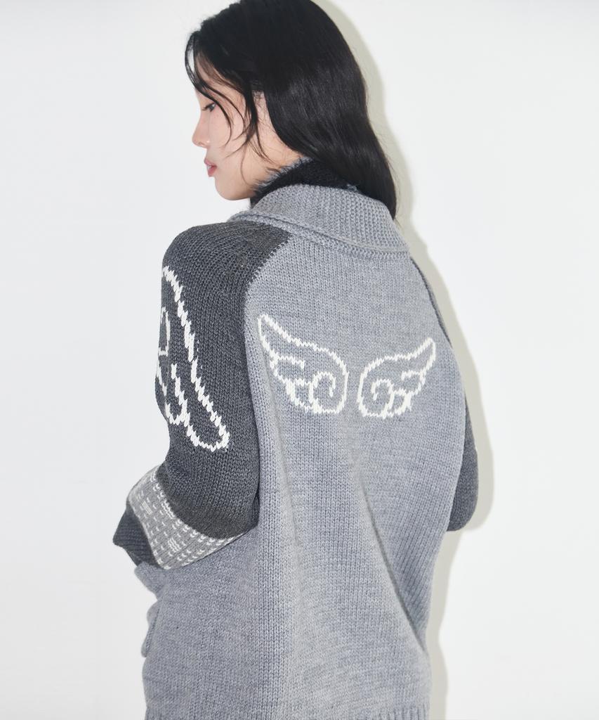 Illigo Angel Ring Cowichan Knit Zip-Up Grey