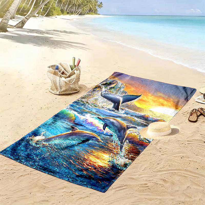 Dolphins Print Beach Towel, Large Soft Quick Dry Towel for Beach Camping Swimming