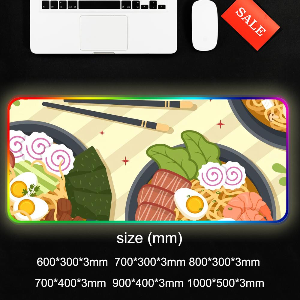 anime ramen Mouse Pad RGB Gaming Mousepad Big LED Pad PC Desk Mat Luminous Mouse Pad Large Keyboard Mats Table Rug With Backlit