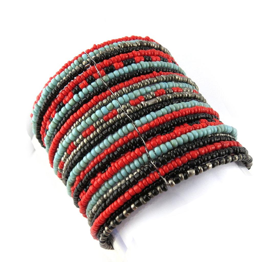 Les Trésors De Lily [N0691] - Designer Bracelet 'Katmandou' Black Red Turquoise
