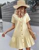 Women Button Down Dress Loose Summer Cotton Linen Dress Ruffle Hem Casual Dress Short Sleeve Tunic Dress