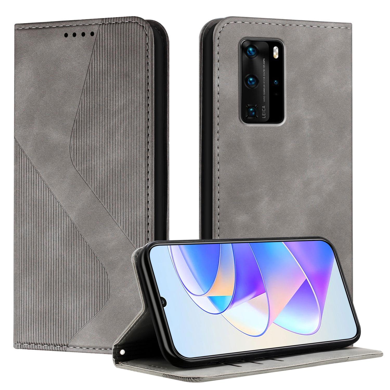 

Магнитный кожаный чехол-кошелек-книжка для Huawei P20 P30 P40 P50 Mate P60 Enjoy 20 SE 50 4G Pro Plus Art Lite Cover | Дизайн S LINE Enjoy 50 Pro 4G серый