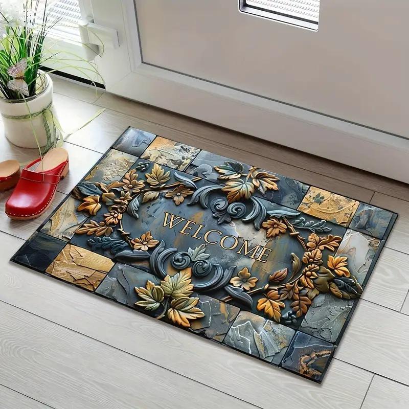

Welcome Door Mat Vintage Pattern Stylish Floor Mat for Entrance Outdoor Indoor Stain Resistant Non-Slip Durable Home Decor 40x60cm