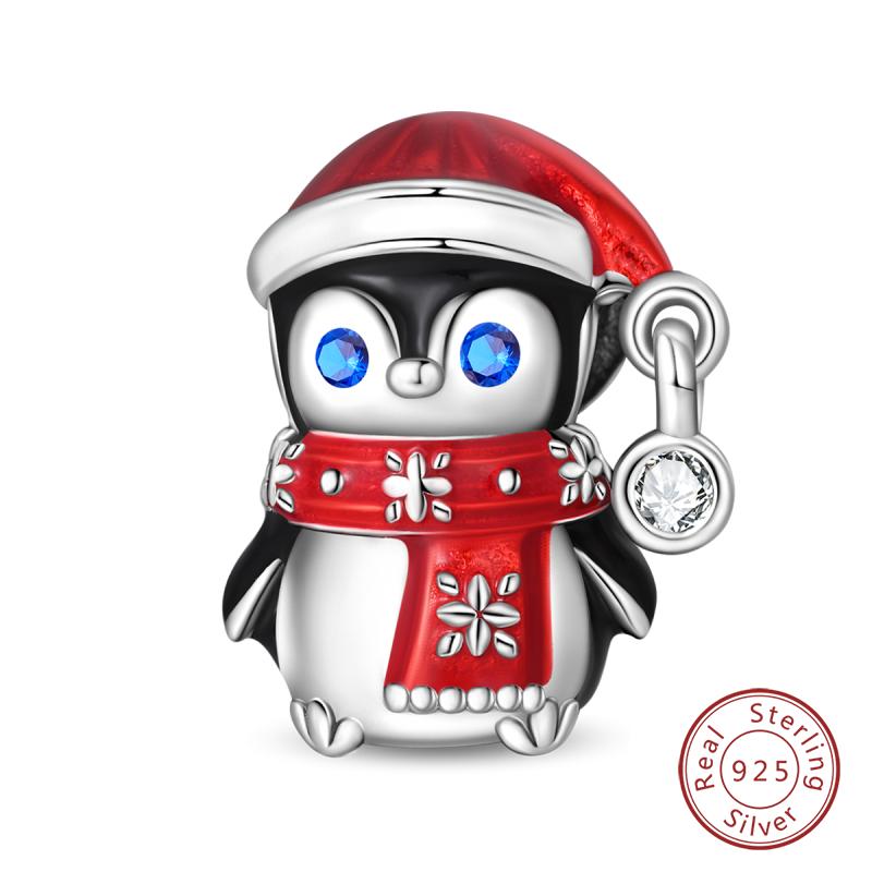 New Winter Charms Bead Copper Snowflake Snowman Penguin Deer Dangle Fit Bangle Bracelet Necklace Diy Jewelry