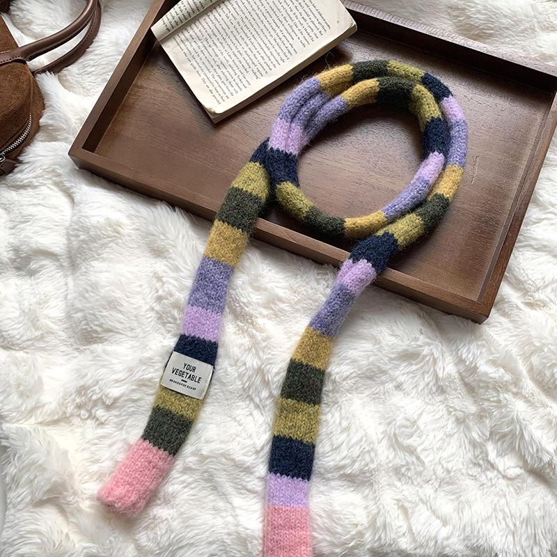 Scarf women's winter high-end sense new contrasting color stripes narrow scarf scarf scarf
