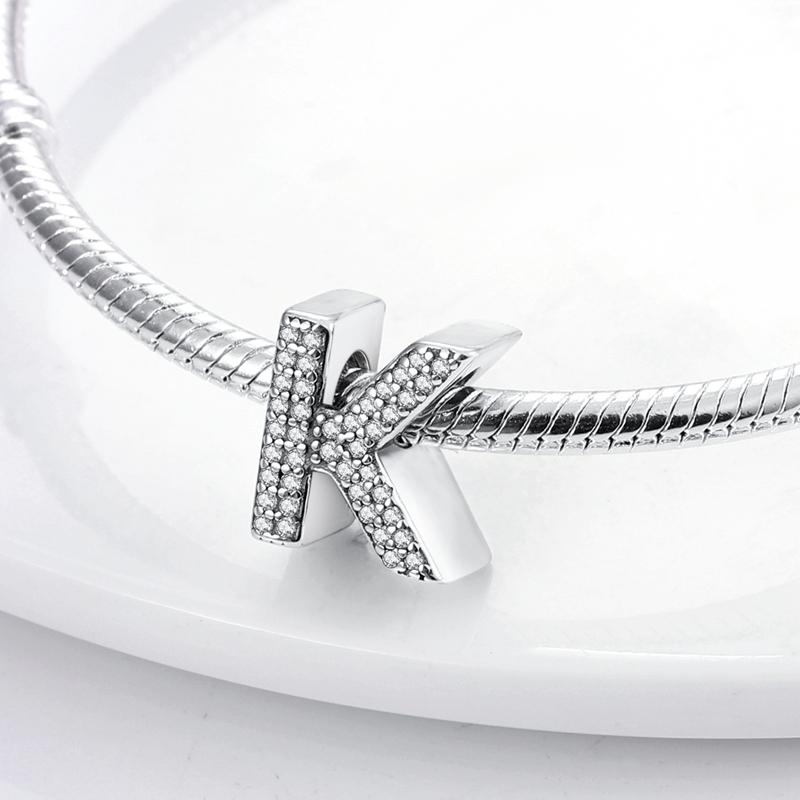 Original A-Z Alphabet Charms Bead 925 Silver 26 Letters CZ Zircon Heart Love Charm Fit Bracelet Bangle Jewelry Making