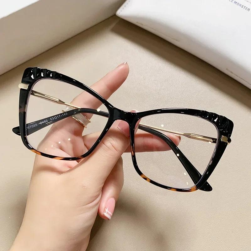 Women Anti Blue Light Glasses Fashion Cat Eye Crystal Cut Optical Eyeglasses Computer Eyewear Myopia Glasses Frame