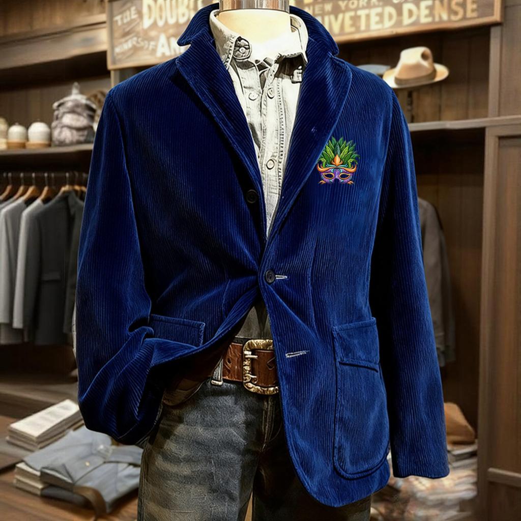 Men's Printed Corduroy Pocket Suit Jacket Cardigan Men's Casual Suit