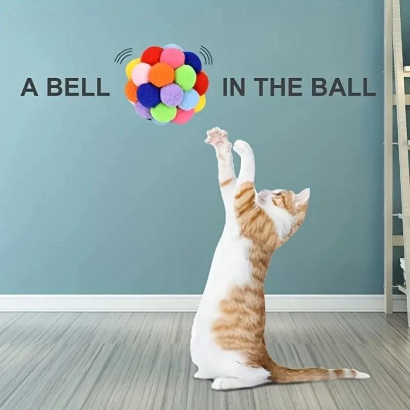 1/3PCS Cat Toys Cat Plush Ball Toy Pet Elastic Bell Ball Self Hi Ball Playing Cat Colorful Woolen Ball