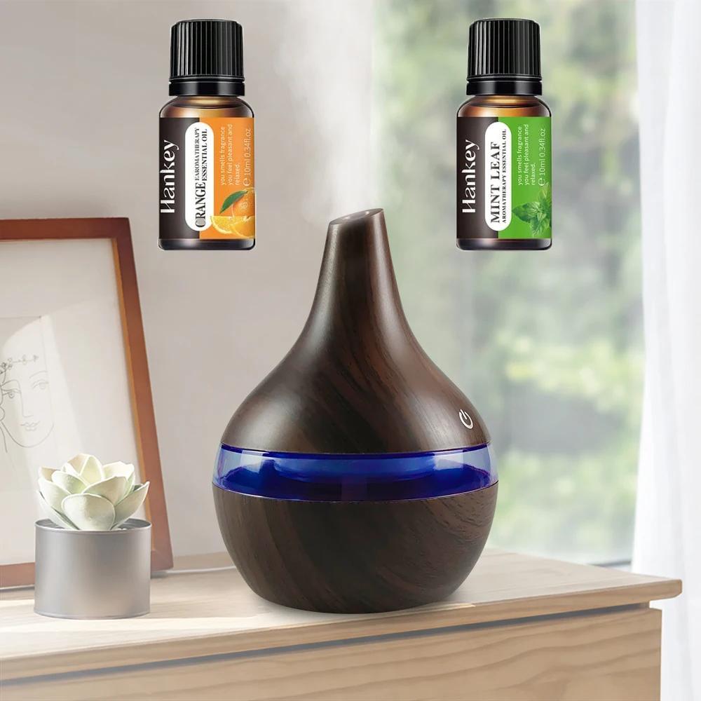 

300ml Wood Grain Humidifier Essential Oil Diffuser, USB Quiet Bedroom Office (2 Oils) 300ml
