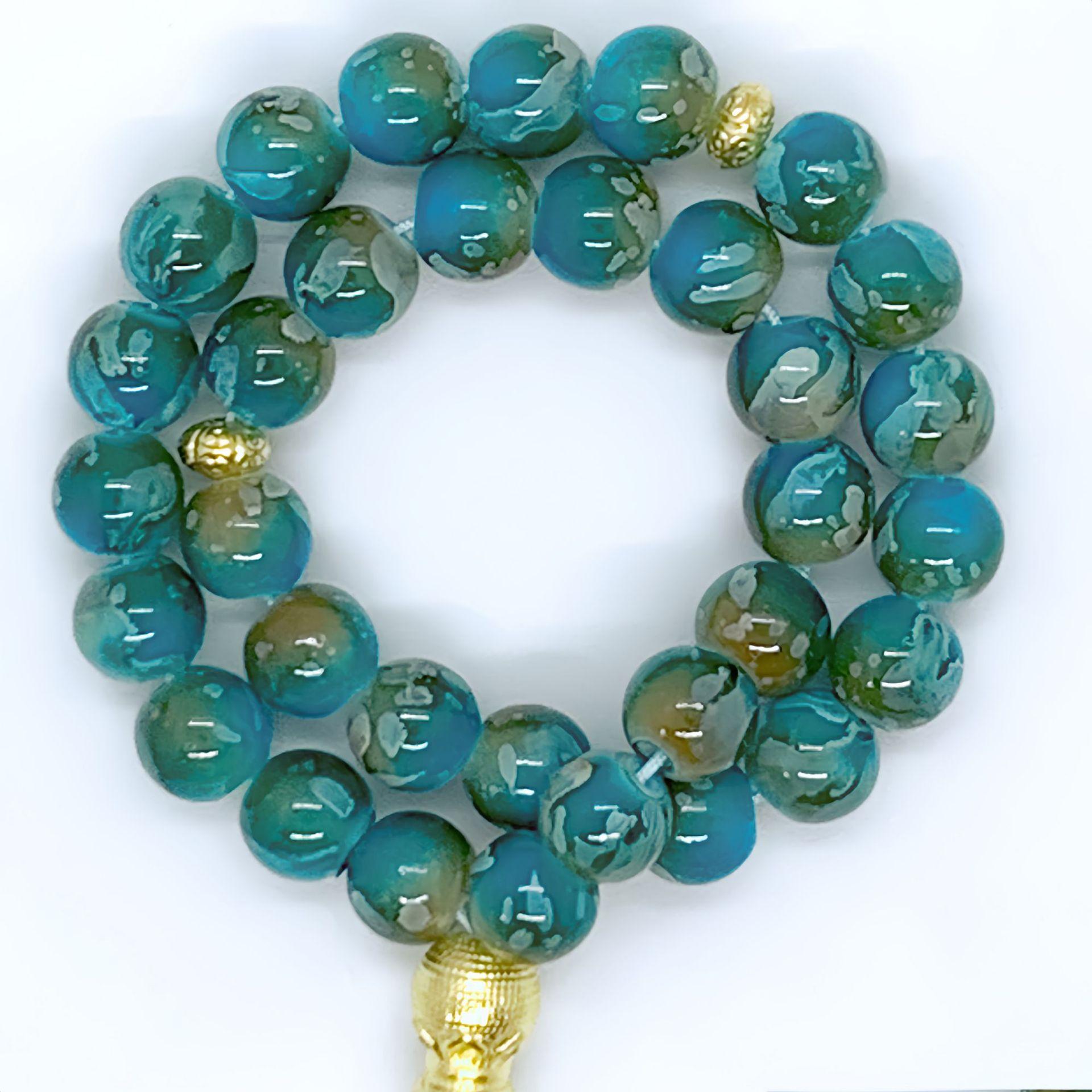 10mm Fließende Quaste Perlen Gebetsketten mit 33 Flare Perlen für Tägliches Gebet, Segen und Meditation TASBIH Armband Damenarmband Herrenarmband blau