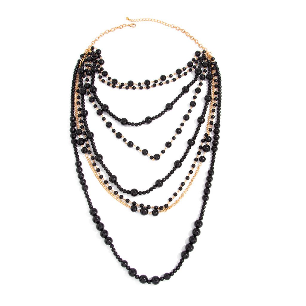 Exaggerated Heavy Industry Stacks Imitation Pearl Necklaces, Fashionable Multi-Layer Long Handmade Beaded Chain Necklaces