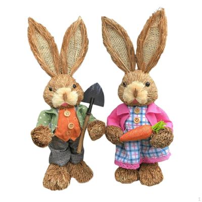 1 Pair Standing Easter Bunny Figurine Doll Decoration 35cm Tall for Garden, Terrace, Balcony and