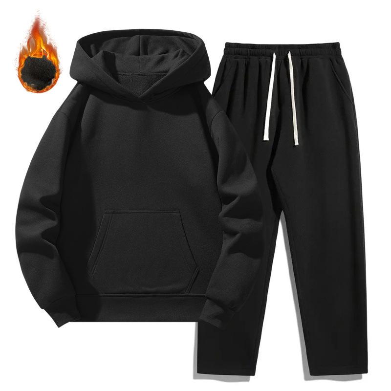 Men's and Women's Thick Plus Velvet Hoodie and Sweatpants Set - European Size, Loose Fit for Spring, Autumn, and Winter.