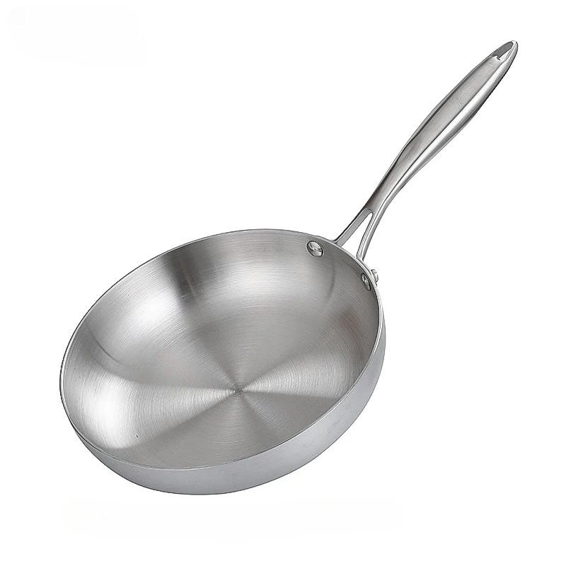 304 Stainless Steel Frying Pan Uncoated NonStick Skillet Steak Pot Kitchen Cookware for Gas & Induction Cooker