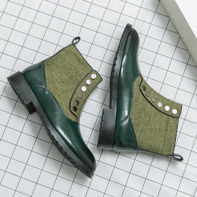 Men s Suede Patchwork Chelsea Boots, High-Top Versatile British Martin Style Leather Shoes 42 зелёный
