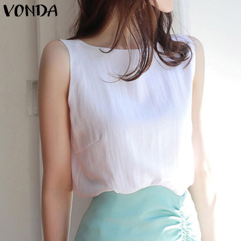 

VONDA летние женские топы без рукавов сплошной цвет повседневная свободная блузка H-образной формы плюс размер