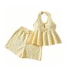 Girls' Fashionable Outfit - Summer Children's Casual V-neck Collarless Sleeveless Frilled Edge Top and Shorts Set