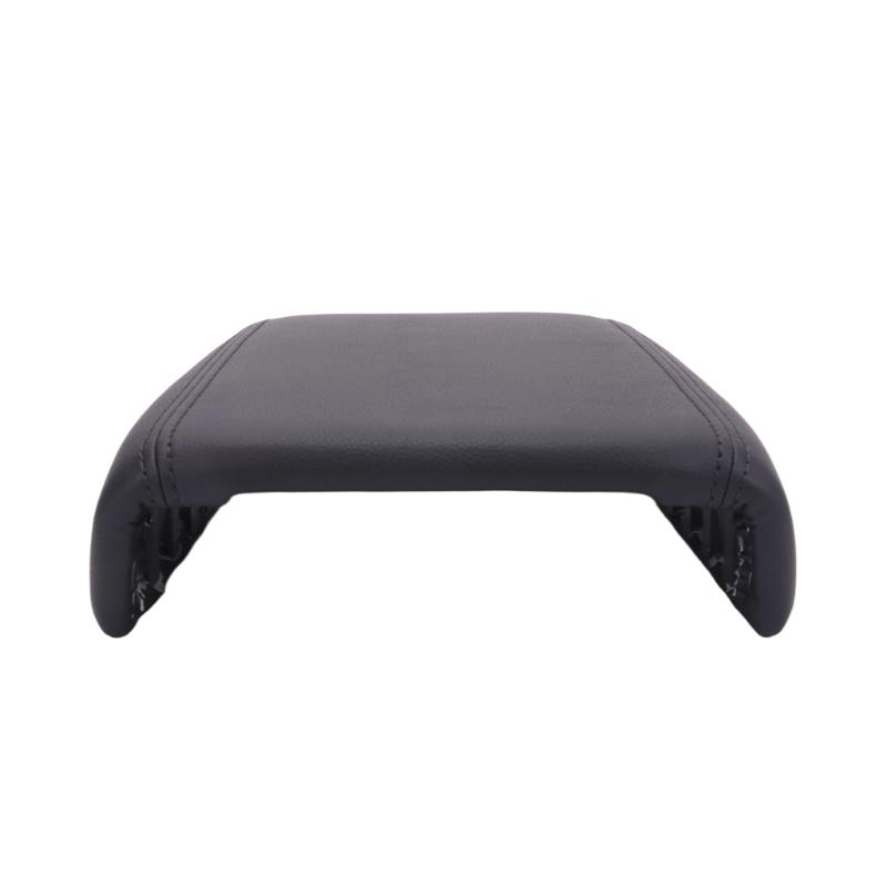 Black PVC Leather Armrest Lid Cover for 2007-2017 Center Consoles, Contoured Vehicle Cover with Rounded Panels and Visible Stitched Seams