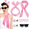 1950s Costume Accessories Set Scarf Headband Earrings Bandana Tie Cats Eye Glasses Set for 50s Party Halloween Cosplay