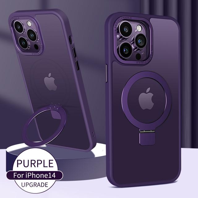 

Кожаный матовый чехол-держатель Magsafe для телефона Iphone 14 12 11 13 Pro Max 14 Plus, металлический защитный полупрозрачный чехол For iPhone13 темно-фиолетового