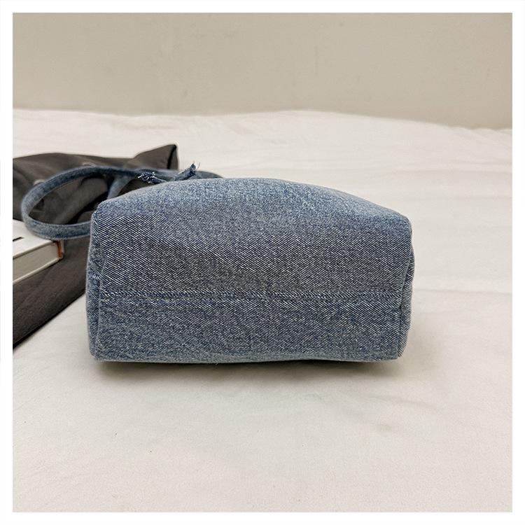 Korean Style Chic Denim Pleated Embroidered Crossbody Bag for Women