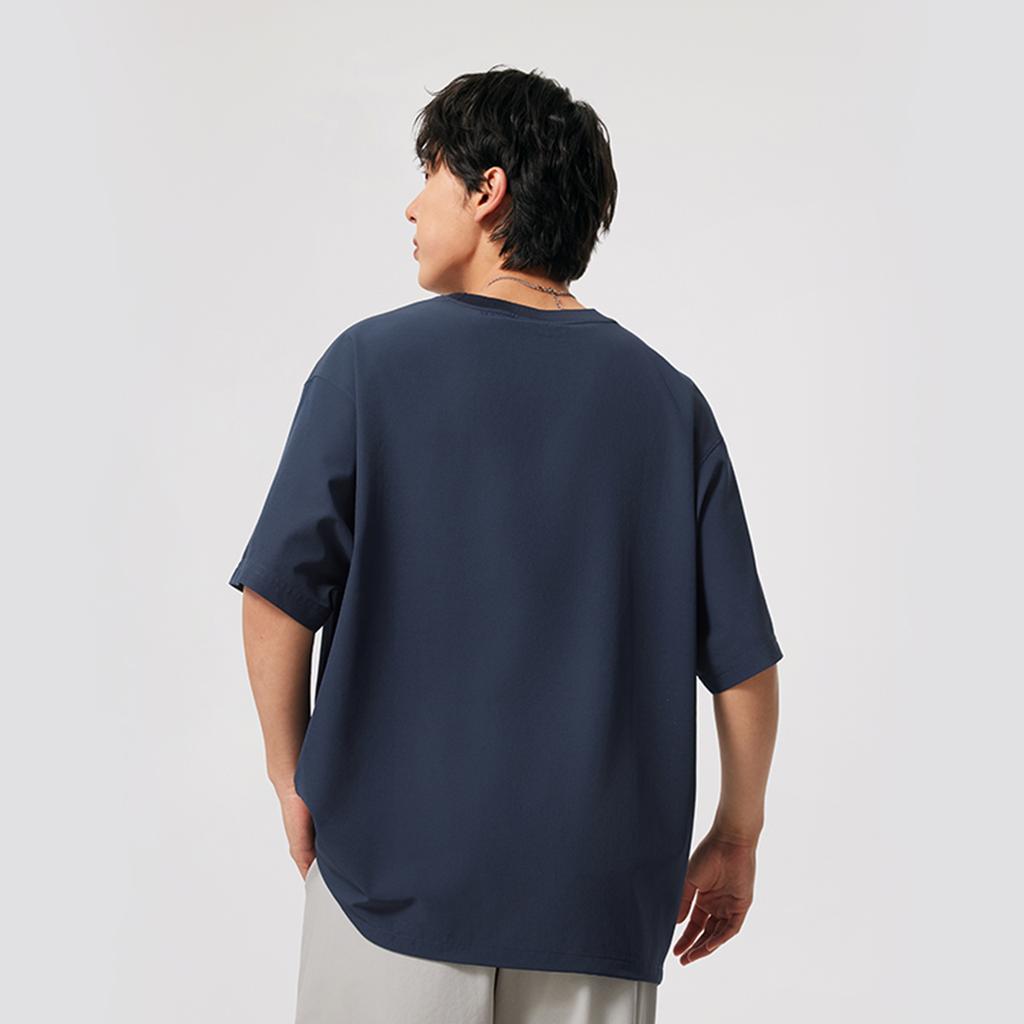 Li Ning Bad Five Letter Round Neck Breathable Versatile Loose Short Sleeve T-Shirt Men T-Shirts Deep-Navy-Blue AAFV005-2