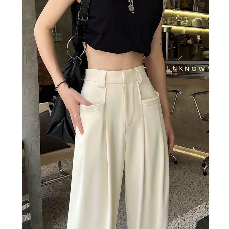 

Свисающие повседневные брюки для женщин на весну и осень, черные с высокой талией, универсальные, утягивающие, брюки длиной до пола, свободные широкие брюки, модные XL слоновая кость