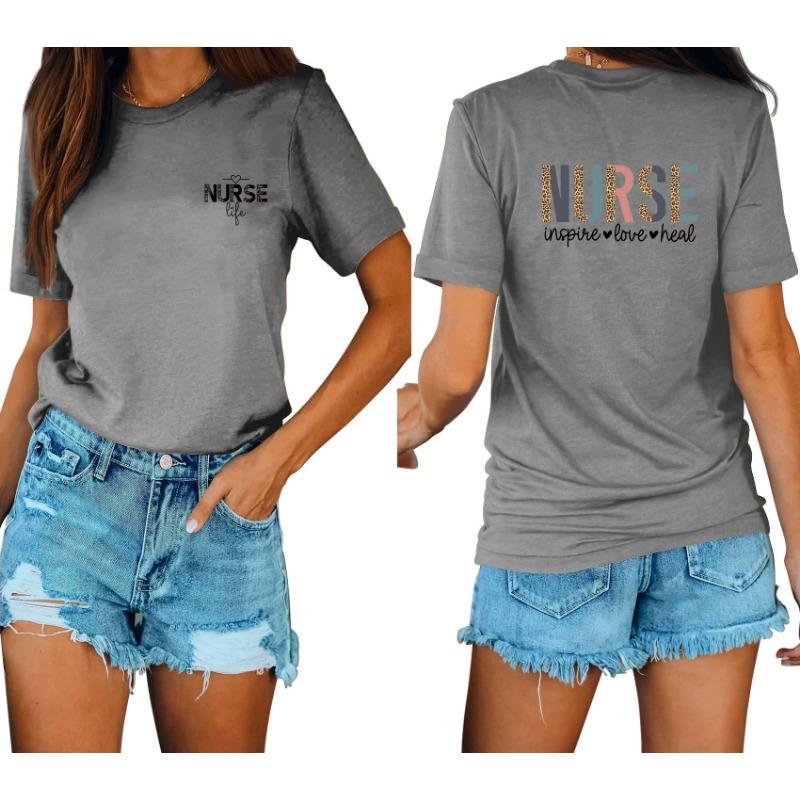 Lässige und modische Damen-T-Shirts mit Krankenschwester-Print, locker, mit Rundhalsausschnitt und kurzen Ärmeln