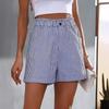 2026 European Summer Women's Black & Red Striped Casual Pocket Shorts