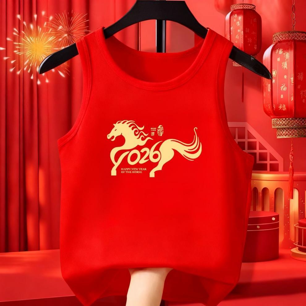 Kids Red Pure Cotton Vest for Lunar New Year Boys Girls Festive Inner Wear Baby Holiday Undershirt