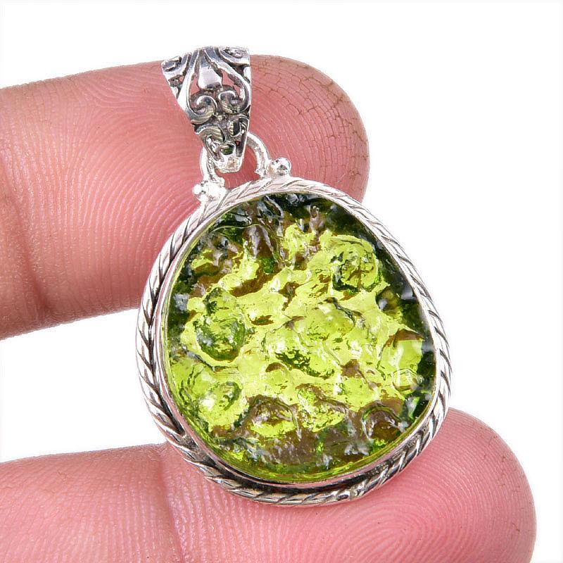 

Natural Moldavite Gemstone Handmade 925 Solid Sterling Silver Pendant 1.25 q9K69