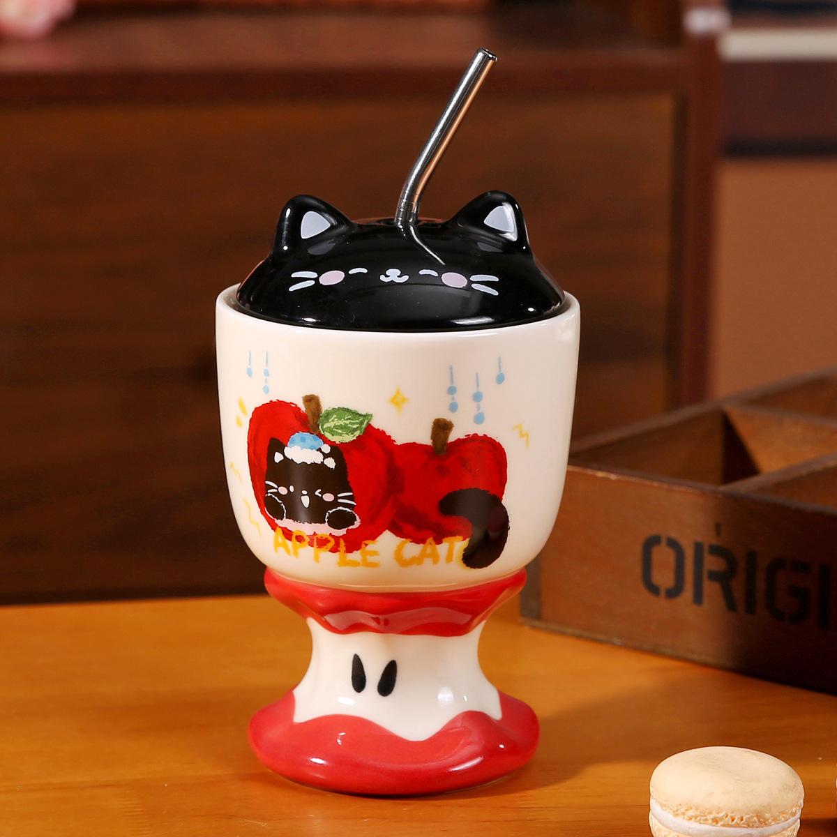 

Расписанный вручную Трехмерный бокал в виде яблочного огрызка Милая забавная яблочная кошка Керамическая чашка Сувенир на день рождения Кружка для девочки 340ml