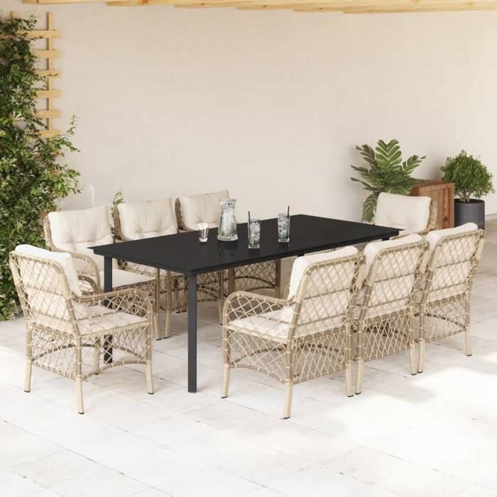 VidaXL 9-Piece Garden Dining Set with Cushions, Patio Table and Chairs, Outdoor Furniture Terrace, Modern, 3212151