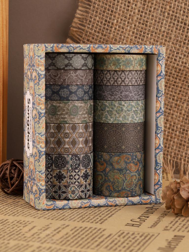 12rolls/Box Vintage Washi Tape Set Masking Tape Back To School Stationery Scrapbooking Decorative Diary Decoration Washi Tape