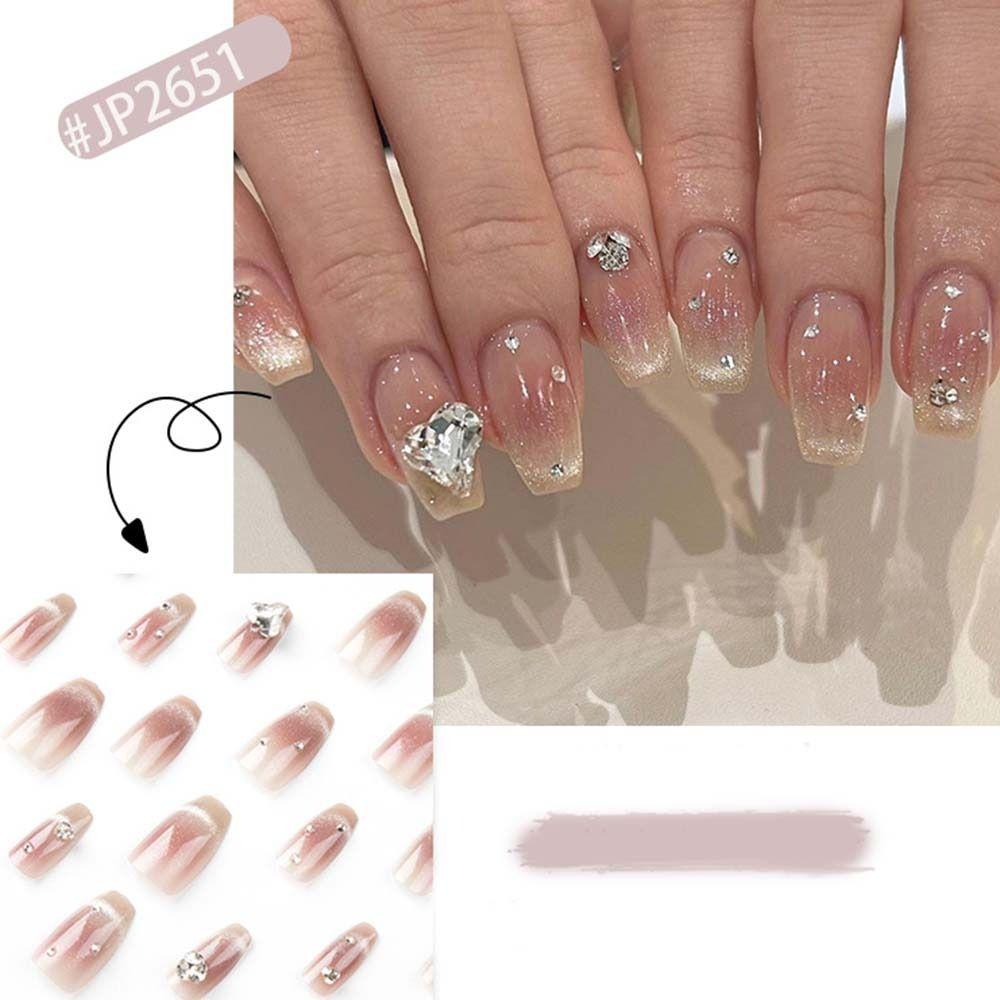 Star Purple Crystal Fake Nails French Press On Nails Fashion Nail Tips  Women Girls
