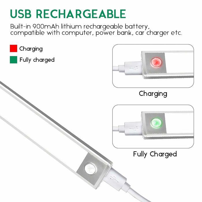 Lampe de Placard - AIMOONSA - LED Rechargeable - 20cm - Détecteur de Mouvement - Ultra Fine